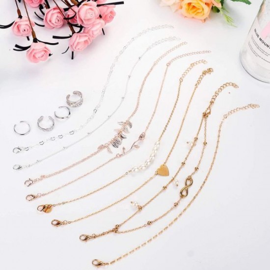 12Pcs Adjustable Anklets Toe Rings For Women Girls Band Open Toe Ring Anklet Bracelets Chains Beach Foot Set 12Pcs Adjustable Anklets Toe Rings For Women Girls Band Open Toe Ring Anklet Bracelets Chains Beach Foot Set